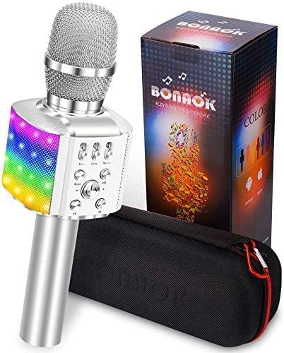 BONAOK Mikrofon mit Lautsprecher Led, Tragbares 4 in 1 Mikrofon Kinder mit Aufnahmefunktion