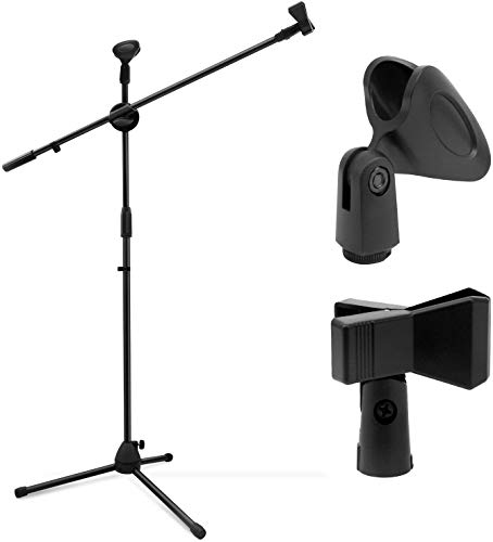 Mikrofonständer, Ohuhu Mikrofon Ständer mit 2 Mikrofonclips, Mikrofon Stativ für Singen Bühnentreffen Sprache, Mikrofonständer mit Galgen, Mikrofon Halterung für Einen Stabilen Stand