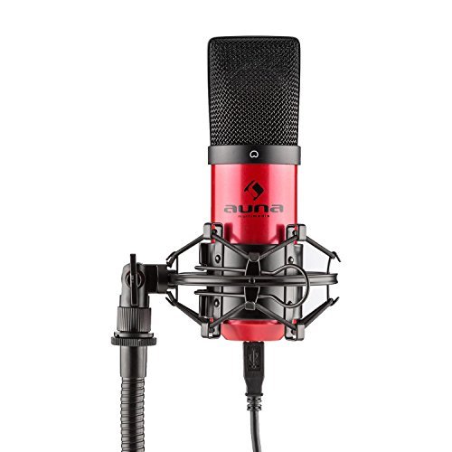 Auna MIC-900-RD USB Kondensator Mikrofon Nierencharakteristik für Sprach & Gesangsaufnahmen16mm Kapsel LED, Rot