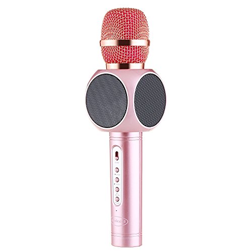 Bluetooth Karaoke Mikrofon,Amicool E103 Tragbarer Karaoke Player Lautsprecher Kompatibel mit Apple iPhone Android Smartphone oder PC,Home KTV Outdoor Party Muisc Spielen Singen zu jeder Zeit(RoseGold)