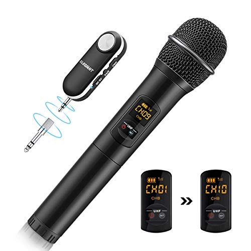 ELEGIANT Bluetooth UHF Mikrofon, kabelloses Handmikrofon Wireless Microfhone Tragbares Funkmikrofon Dynamisches Mikrofon Karaoke Anlage mit Empfänger wiederaufladbar Reichweite mehr als 50m
