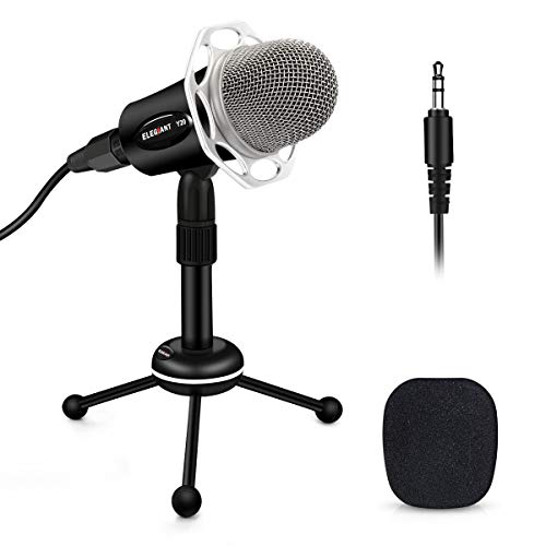 ELEGIANT Computer Mikrofon, PC Handy Mikrofon Standmikrofon Kondensatormikrofon Aufnahmemikrofon mit 3.5mm Klinke+Adpaterkabel Plug & Play für YouTube Podcast Skype PC Laptop Windows/Mac Smartphone