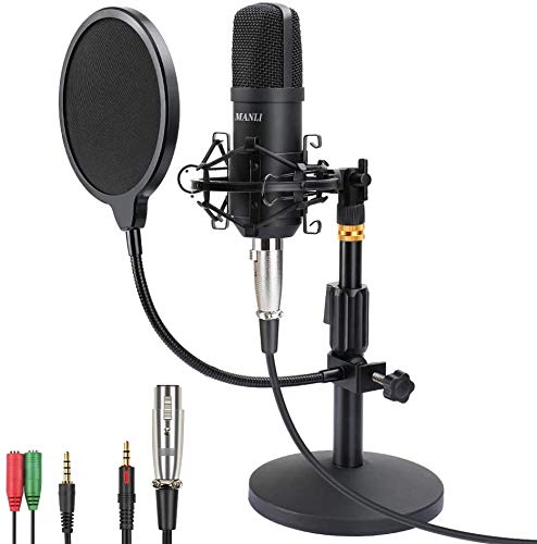Kondensator Mikrofon,MANLI großmembran kondensator mikrofon omnidirectional kondensator Aufnehmen mikrofone set mit verstellbar Halterung Schwingungsdämpfer kit für Podcast Studio Musik