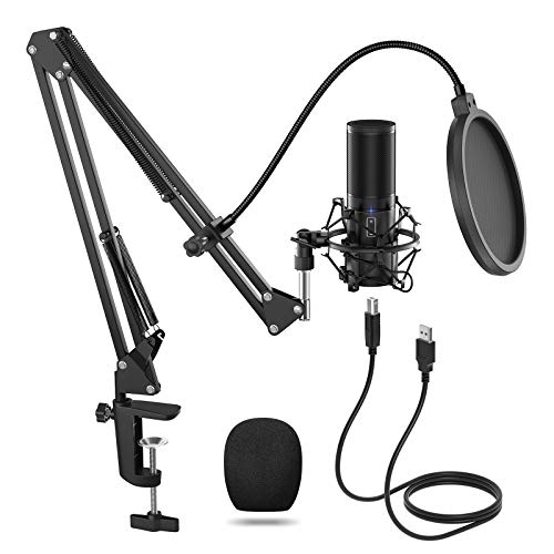 USB Mikrofon Kondensator Microphone Kit Nierencharakteristik Podcast mikrofon 192KHZ/24Bit Studio Cardioid-Kondensatormikrofon mit Arm Shock Mount Pop-Filter für Rundfunk YouTube Streaming mikrofon 